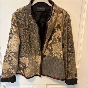 Mary Lynn O’Shea Brown woven floral embroidered tapestry jacket coat xs x-small
